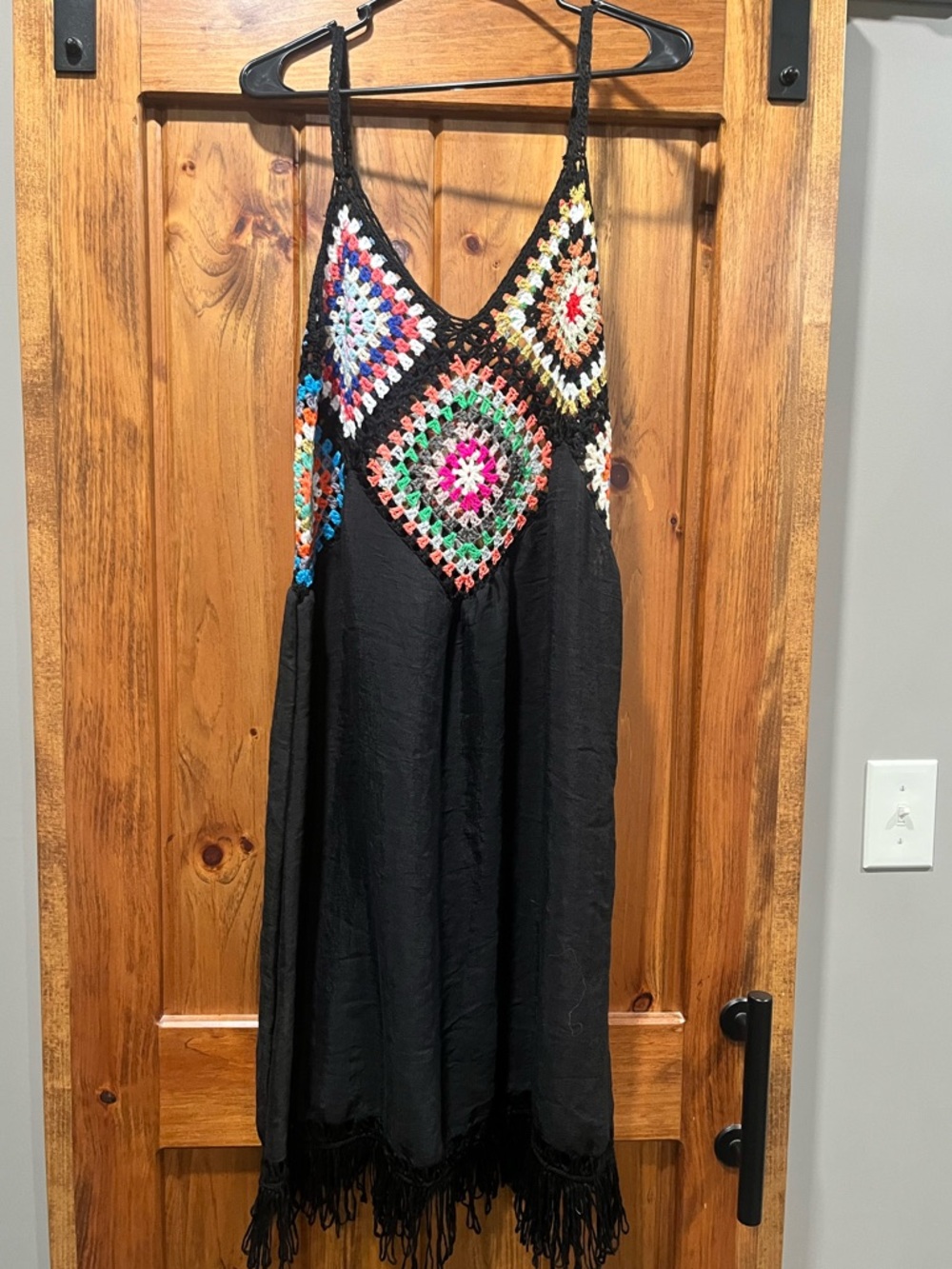 SHEIN Black Crochet Fringe Cover up with Multicolor Crochet Detail